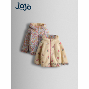 英国JoJo Maman Bebe女童粉白色碎花卫衣双面穿外套加厚F78-631