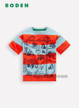 代购英国Mini BODEN男童红蓝色条纹挖掘机短袖T恤全棉2-10岁B3152