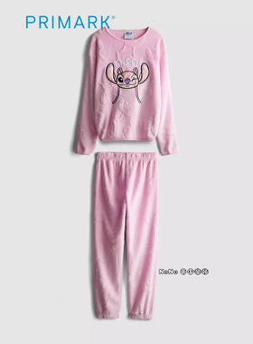 现货英国Primark女童粉色史迪奇仔绒加厚长袖家居服睡衣裤5-15岁