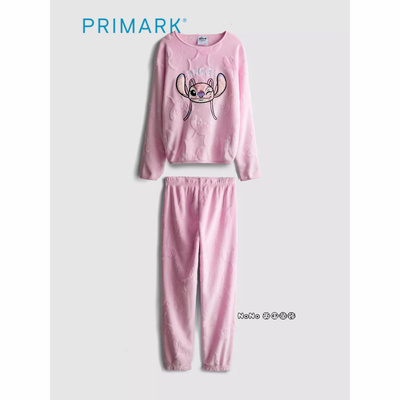 现货英国Primark女童粉色史迪奇仔绒加厚长袖家居服睡衣裤5-15岁