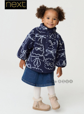 英国Next代购女童蓝色蝴蝶结毛绒加厚外套1-7岁卫衣棉服W58-262