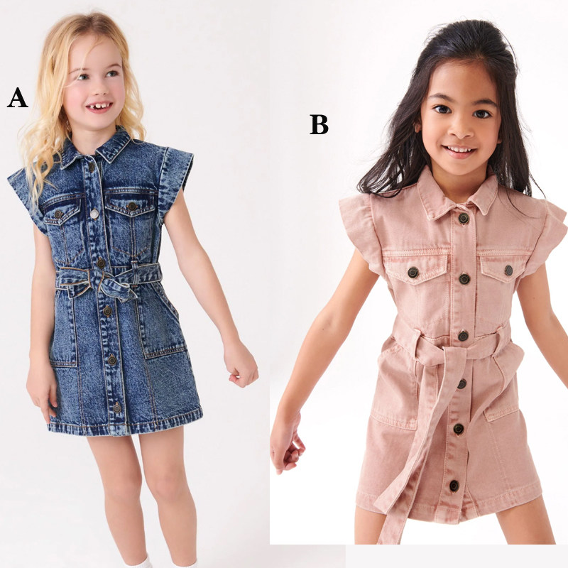 现货Next英国正品女大童可亲子蓝粉色牛仔连衣裙无袖纯棉A27-376