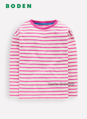 英国Mini BODEN女童粉白色条纹百搭打底长袖T恤全棉2-14岁G5880