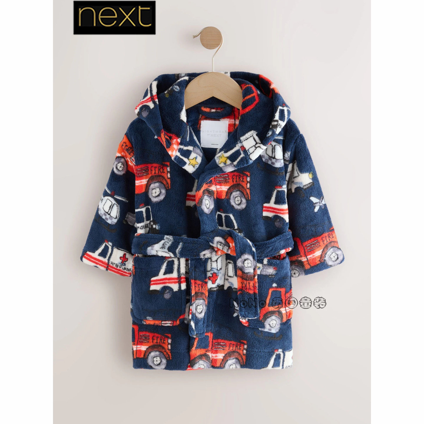 英国Next正品代购男童消防车柔软毛绒睡袍浴巾长袍浴袍F70-456