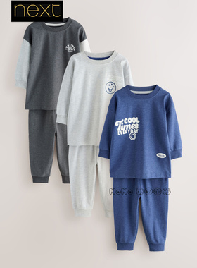 英国Next男童灰蓝色字母家居服长袖睡衣秋裤1-10岁纯棉F21-009