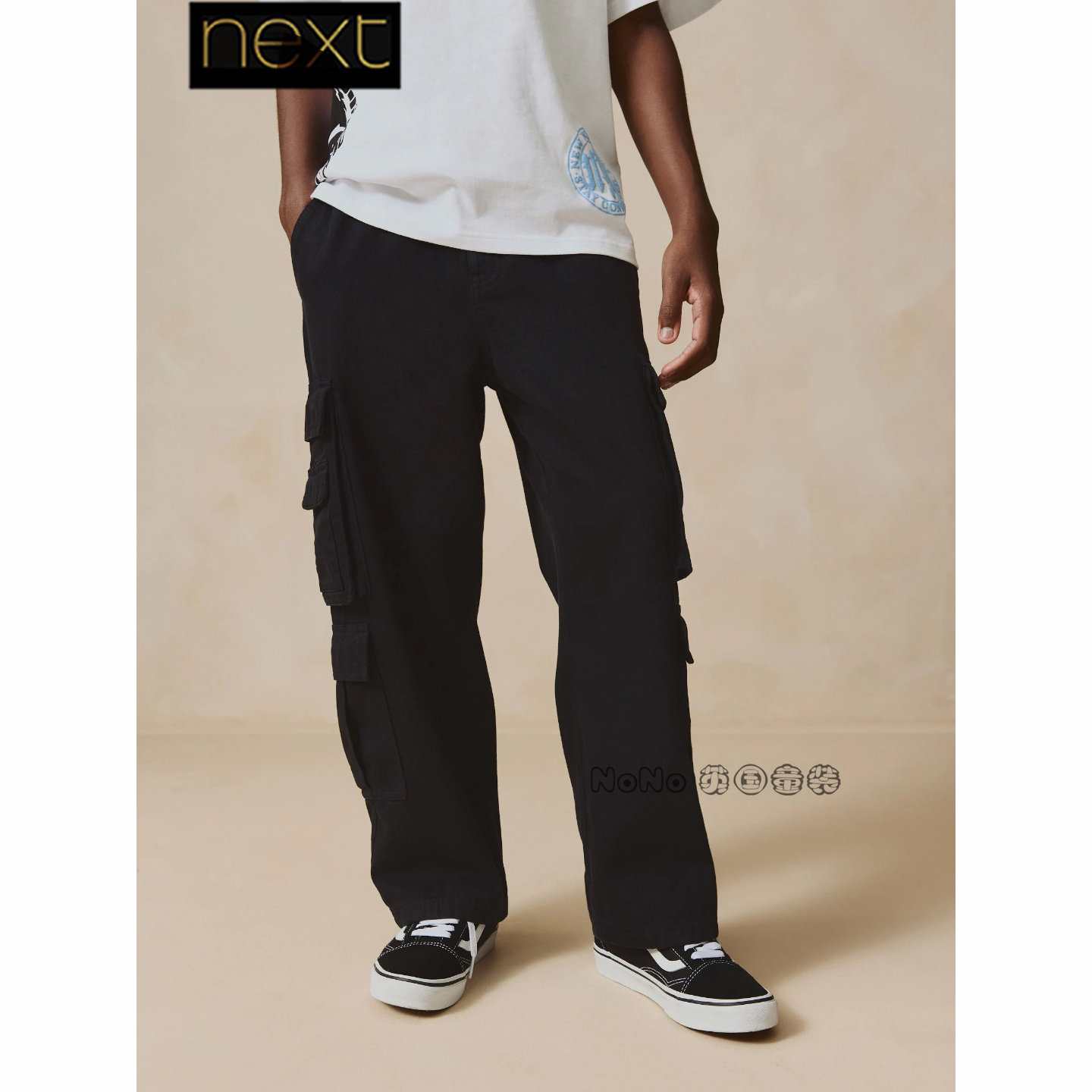 Next英国正品男大童亲子黑色工装休闲运动长裤纯棉直筒AC6-054