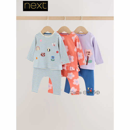英国Next正品婴儿蜜蜂蝴蝶粉长袖T恤打底裤套装0-2岁新款W19-435