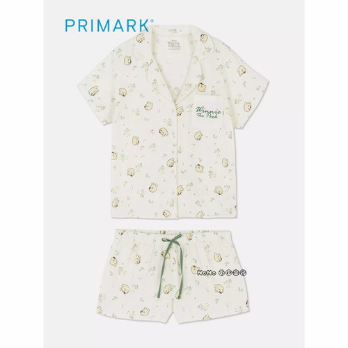 代购英国Primark女款成人大童维尼熊开衫短袖家居服睡衣裤纯棉