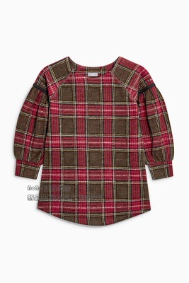 现货英国正品女大童红色格子长袖