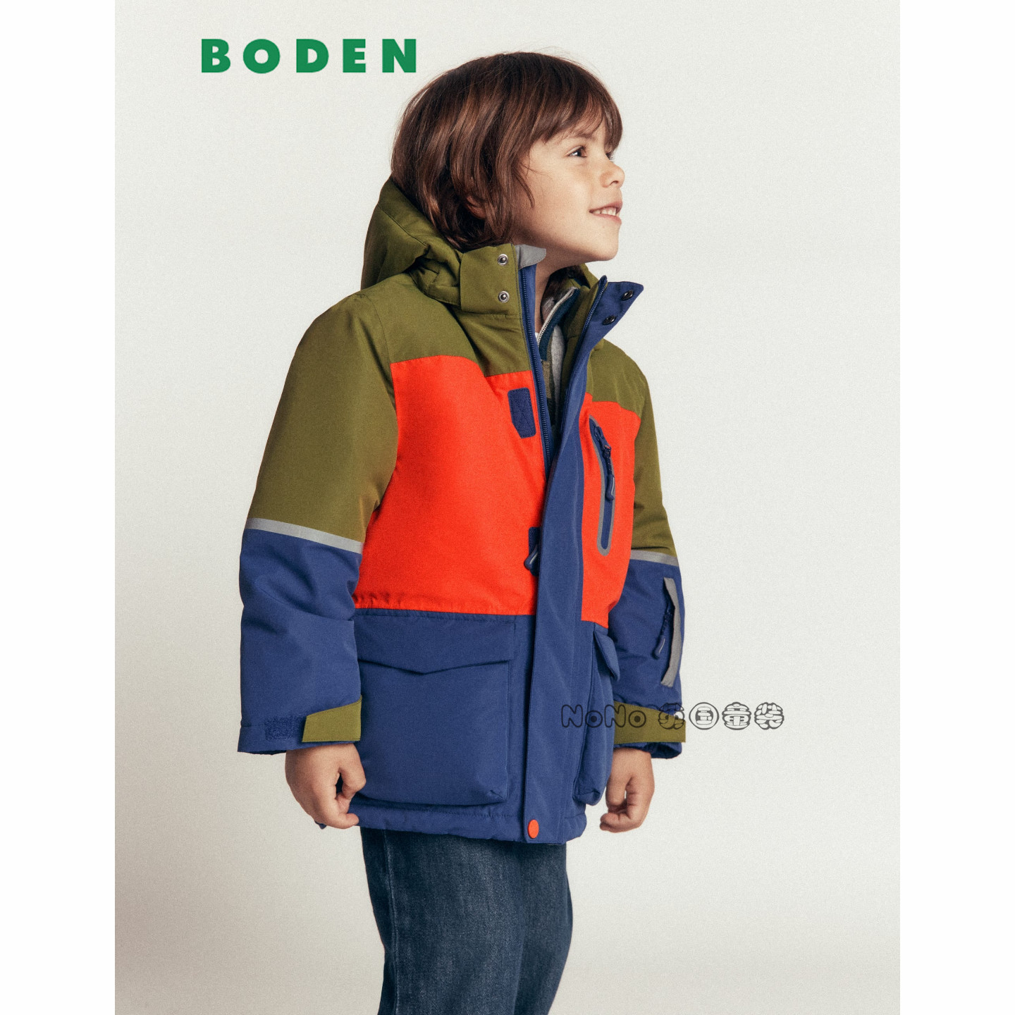 英国Mini BODEN男童橘绿蓝色防雨雪外套棉服连帽棉衣2-14岁B3082