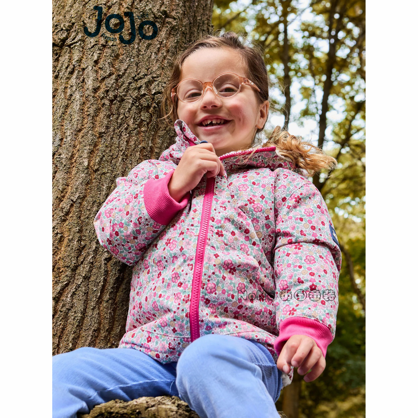 代购英国JoJo Maman Bebe女童粉碎花毛双面穿棉服外套加厚F34-862