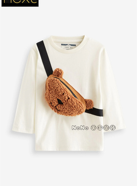 现货英国Next正品男女童白色毛绒泰迪熊斜挎包长袖T恤上衣D79-749