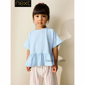 7岁W83 英国Next正品 104 T恤衫 全棉1 代购 儿童浅蓝色荷叶下摆短袖