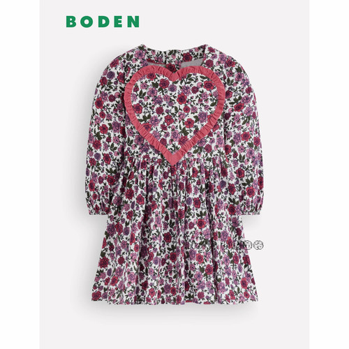 英国Mini Boden女童粉红色灯芯绒碎花长袖连衣裙全棉2-12岁G6170
