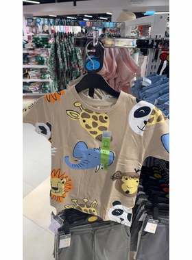 现货英国PRIMARK正品儿童纯棉长颈鹿大象熊猫动物园短袖T恤纯棉