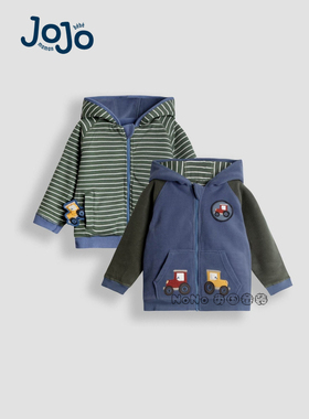 英国JoJo Maman Bebe男童蓝绿色拖拉机双面穿外套运动卫衣F87-402