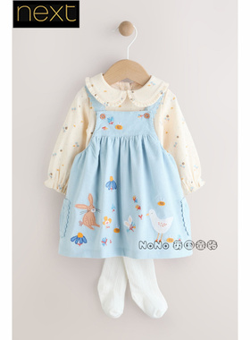 英国Next正品婴儿蓝色兔子小鸭长袖包屁衣连衣裙纯棉套装AR8-168