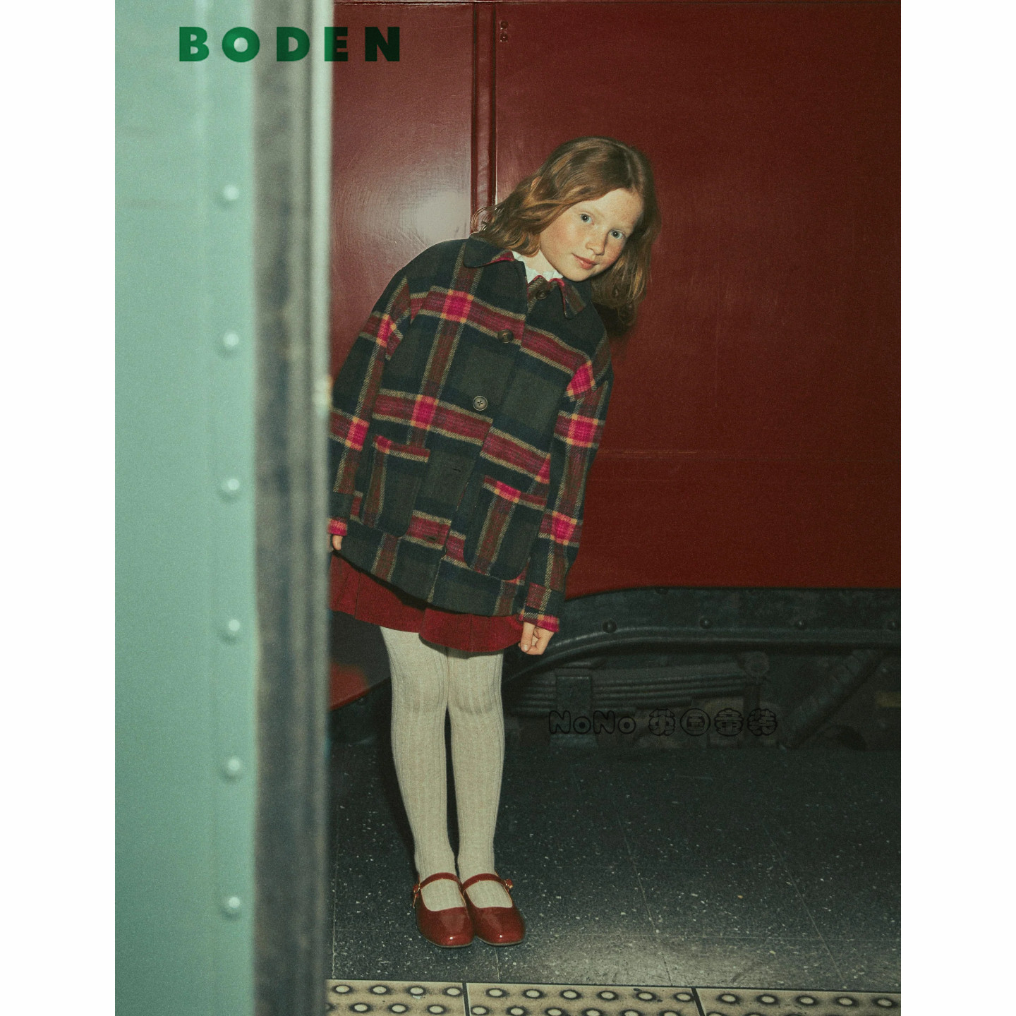 英国Mini BODEN正品女童红绿色格子羊毛夹棉外套2-12岁新款G6118