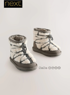 英国Next正品代购女儿童灰白色雪地靴冬款加厚毛毛麂皮F27-500