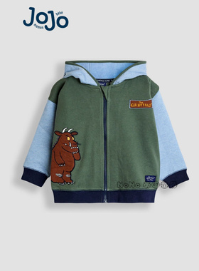 代购英国JoJo Maman Bebe男童蓝绿色咕噜牛运动开衫卫衣W25-776