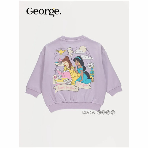 英国乔治George女童紫色迪士尼公主卫衣运动衫圆领长袖1428019