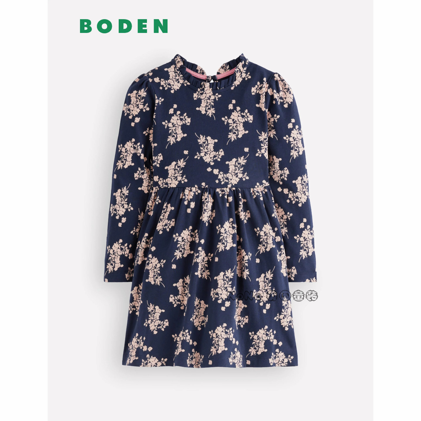 英国Mini Boden女童蓝色碎花印花全棉长袖连衣裙2-12岁新款G6146