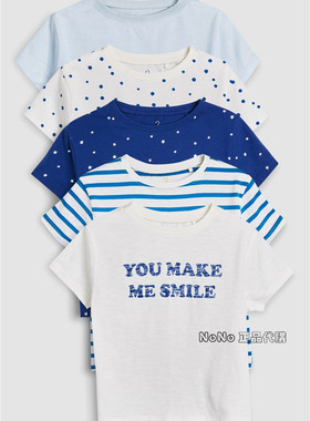 现货Next英国正品女童大童蓝色条纹白色波点半袖T恤纯棉301-962