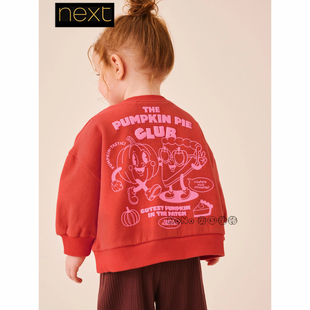 英国Next女童南瓜橘色卫衣运动衫套头圆领1-7岁新款G86-227