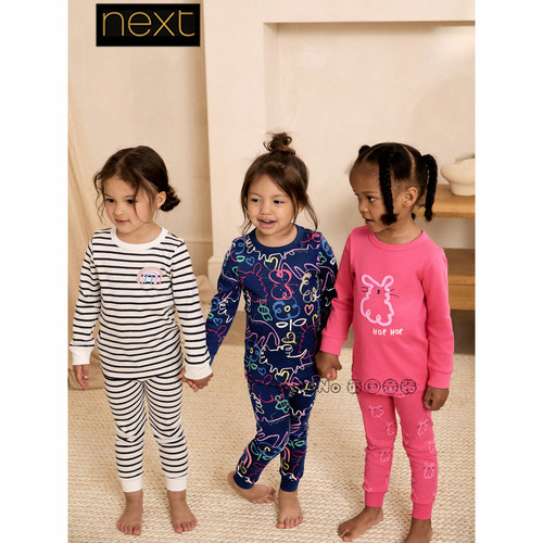 英国Next女童粉蓝色兔子家居服睡衣秋裤长袖全棉1-12岁G95-038