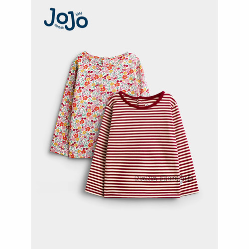 英国Jojo Maman Bebe女童天使条纹碎花长袖T恤全棉新款Y70-933
