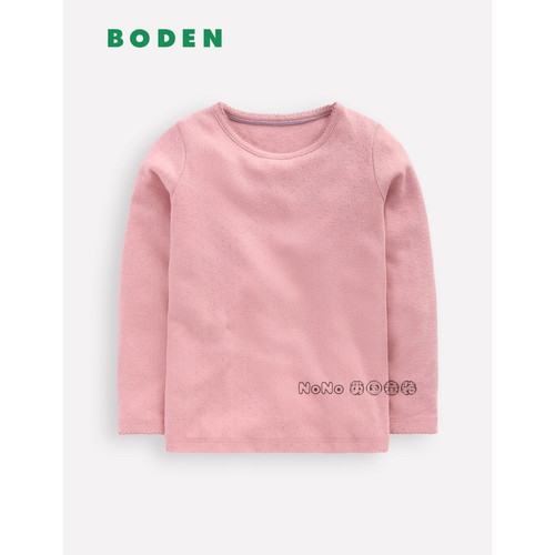 代购英国Mini BODEN女童柔软浅粉色长袖T恤休闲打底2-14岁G4920