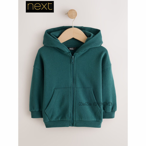 英国Next正品代购儿童深绿色连帽卫衣运动衫拉链1-7岁新款G90-924