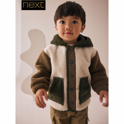 英国Next正品代购男童米棕色羊羔毛外套拉链加厚纯棉内衬F60-319