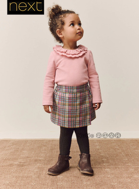 英国Next代购女童粉色格子短裤短裙防走光灰色连裤袜套装AM5-986