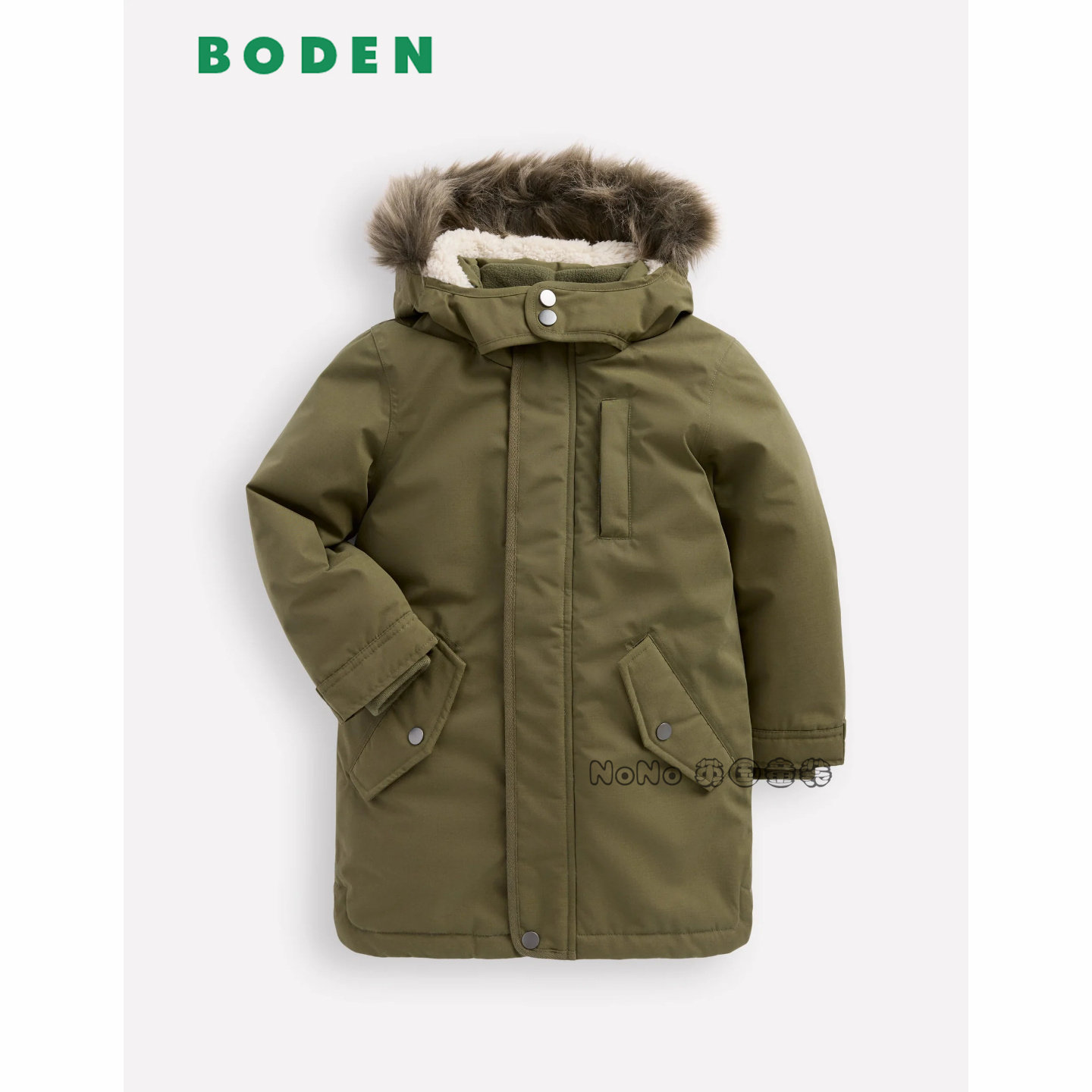 英国Mini BODEN男童墨绿色派克长款外套棉服连帽棉衣2-14岁B3085