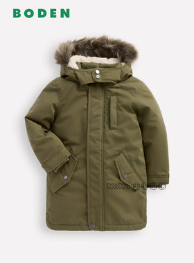 英国Mini BODEN男童墨绿色派克长款外套棉服连帽棉衣2-14岁B3085