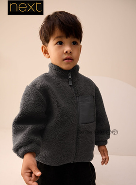 英国Next正品代购男童铁灰色羊羔毛外套加厚绒外套1-7岁F89-371