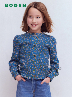 英国Mini BODEN女童蓝色小碎花打揽长袖衬衫衬衣2-14岁全棉G5899