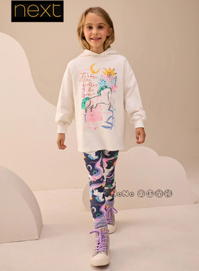 英国Next女大童亲子蓝色独角兽卫衣打底裤休闲套装3-16岁F69-715