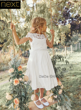 英国NEXT正代购女大童亲子白色蕾丝连衣裙蝴蝶结礼服演出C11-667