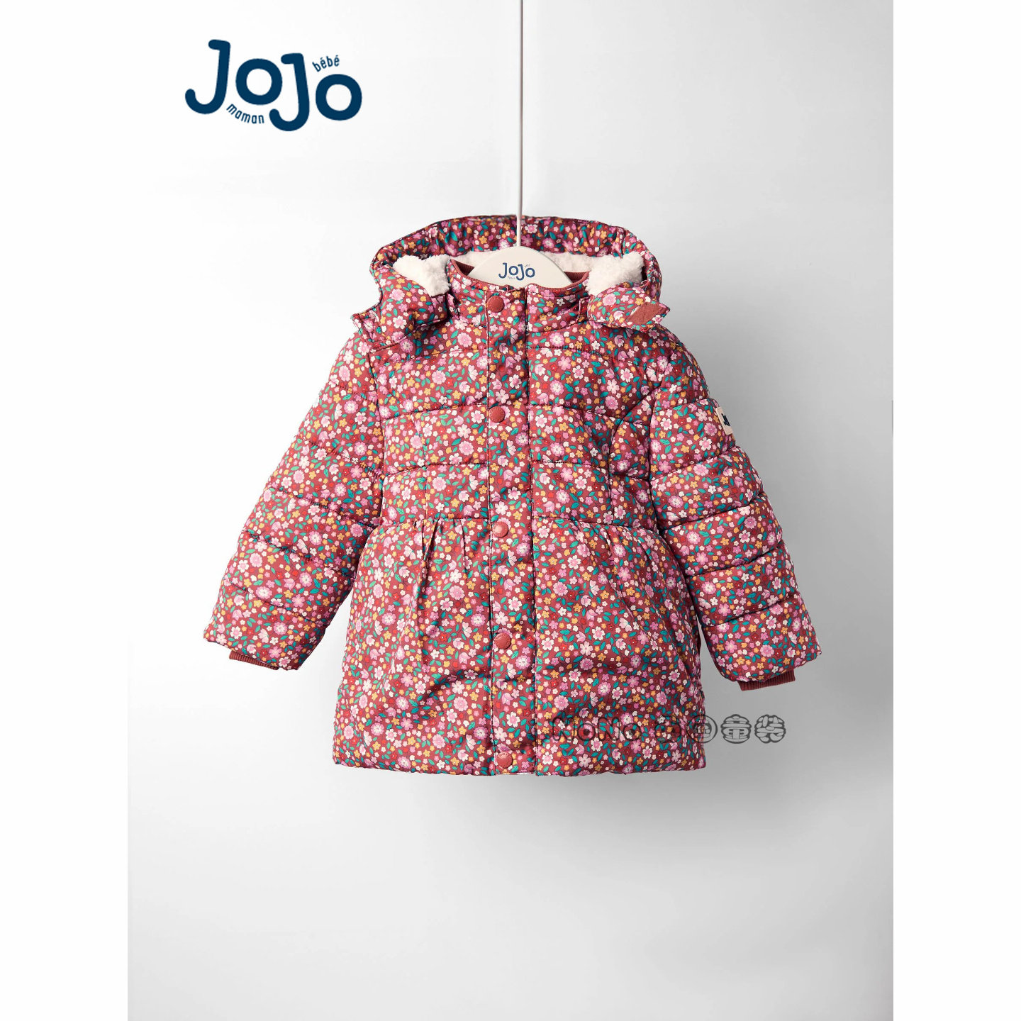 代购英国JoJo Maman Bebe女童红棕色小碎花外套加厚毛棉服F47-429