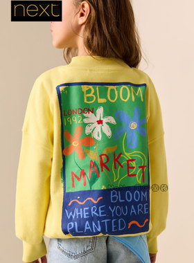 英国Next女大童代购亲子黄色花朵绘画上衣卫衣圆领3-16岁W73-886