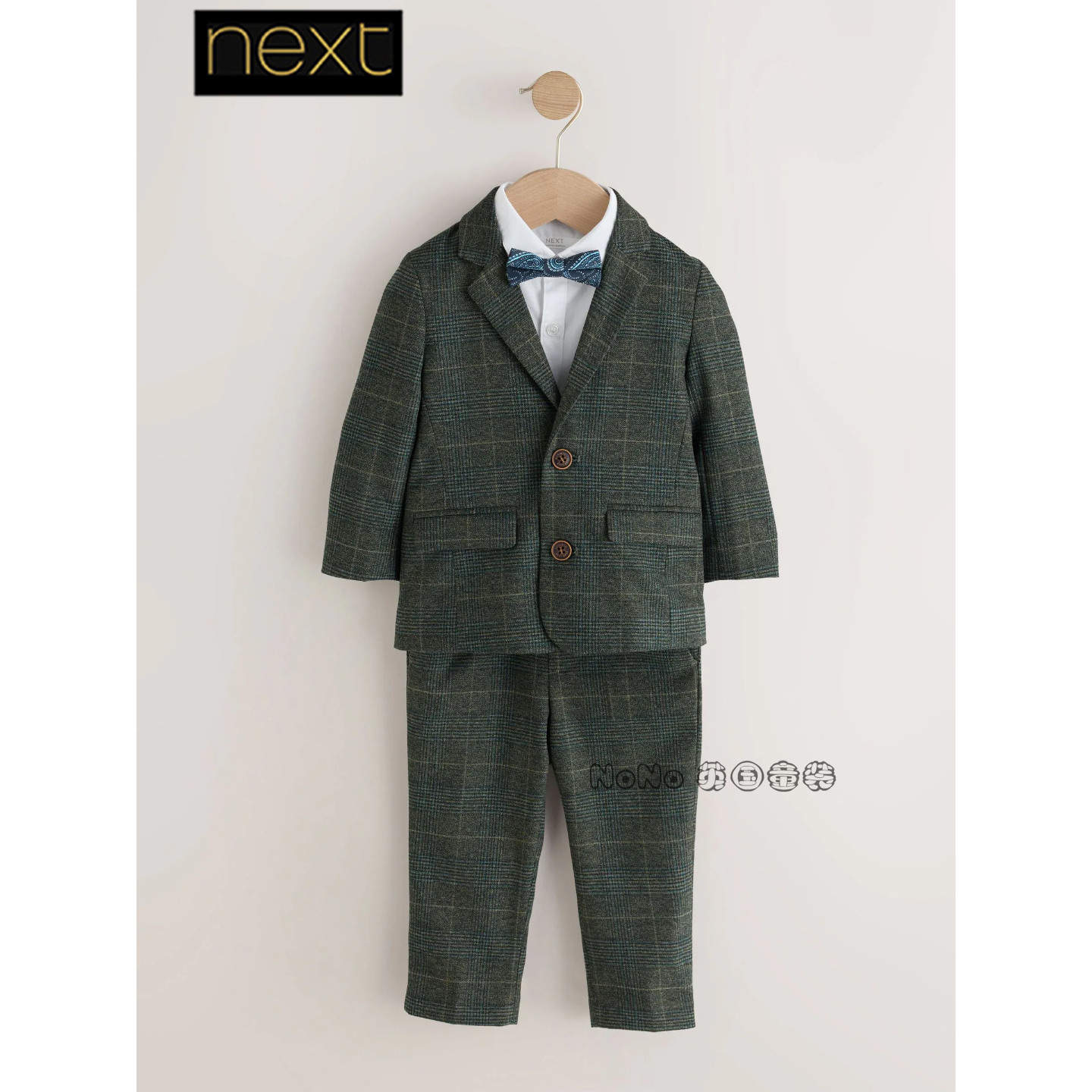 英国Next男童绿色衬衫领结礼服西装长裤演出生日套装1-9岁G64-130