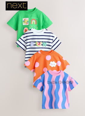 英国Next女童粉绿白色条纹卡通立体彩虹短袖T恤运动衫全棉W65-777