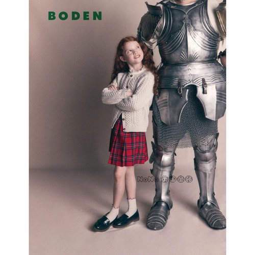 英国Mini Boden女童新年红色格子百褶裙JK半身裙新款2-14岁G6192