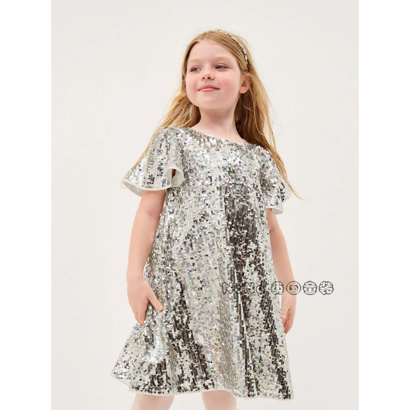 英国Monsoon正品女大童银色亮片礼服演出连衣裙3-13岁新款R57-600