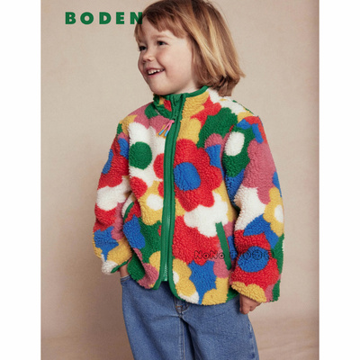 代购英国Mini BODEN女童彩绿色花朵外套羊羔毛棉服加厚棉衣G4933