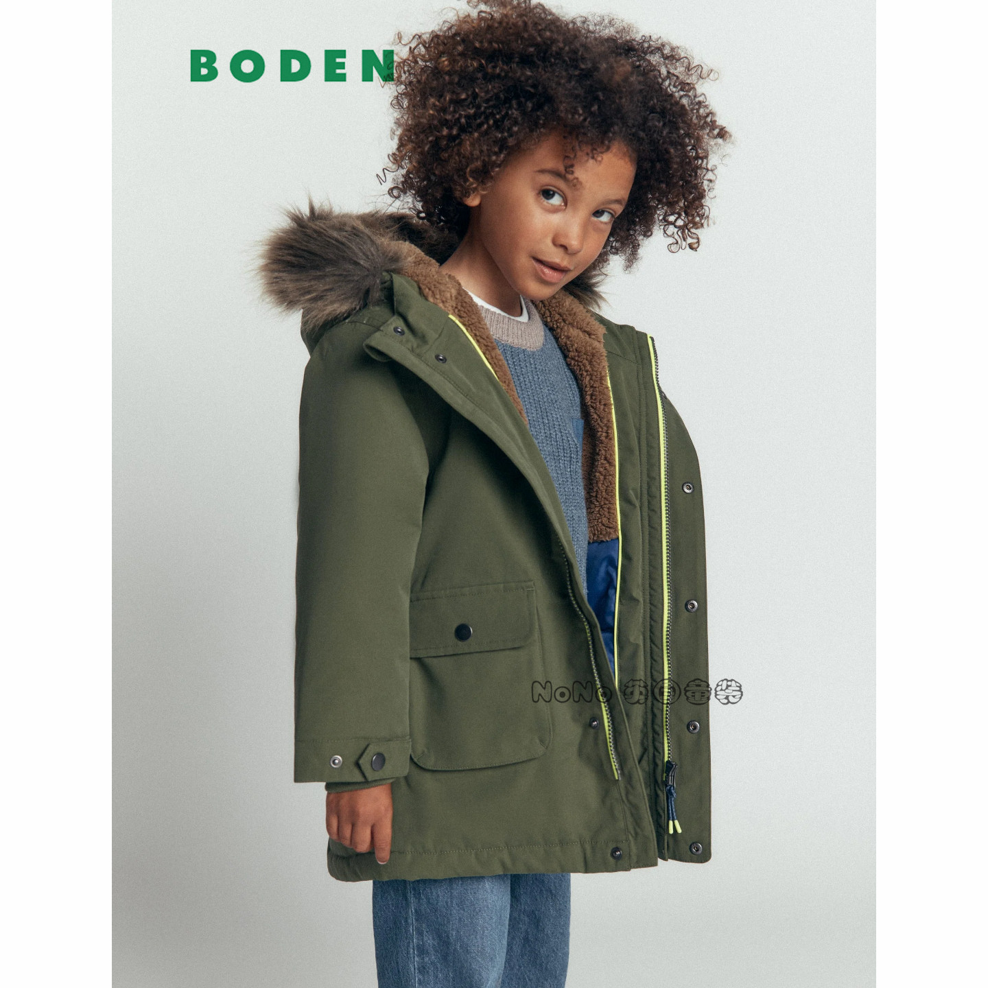 英国Mini BODEN男童墨绿色派克防雪外套棉服连帽棉衣2-14岁B3297