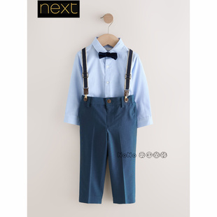 AN3 英国Next正品 演出生日套装 礼服领结吊带裤 606 男童蓝色衬衫