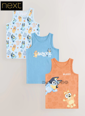 现货英国Next正品男童橙白蓝色布鲁伊宾果纯棉无袖T恤背心AA1-086